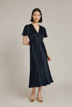 Grace Satin Midi Dress Navy