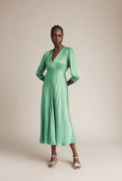 Madison Satin Midi Dress Jade