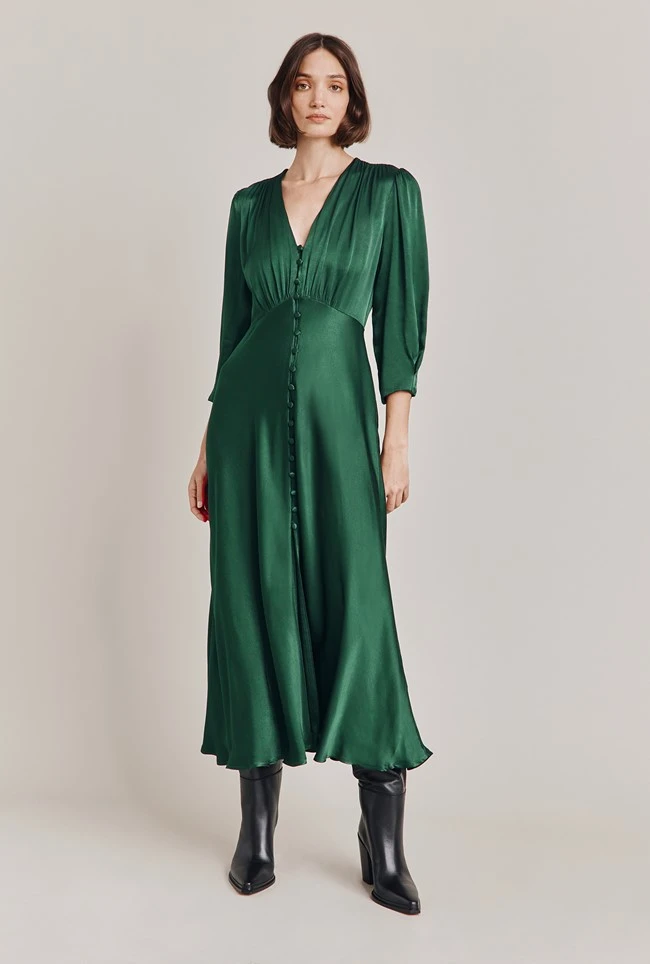 Madison Satin Midi Dress Dark Green Madison Satin Midi Dress Dark Green -Ghost Store D05G001A J13 28715 650px