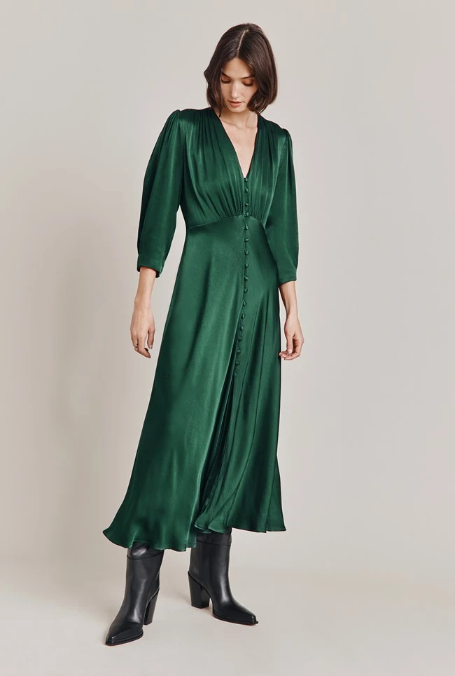 Madison Satin Midi Dress Dark Green Madison Satin Midi Dress Dark Green -Ghost Store D05G001A J13 28716 650px