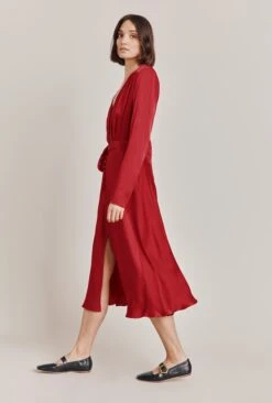 Meryl Satin Midi Dress Rosey Red -Ghost Store D05G002A G37 28759 650px 964px