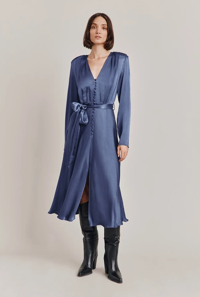 Meryl Satin Midi Dress Dark Blue Meryl Satin Midi Dress Dark Blue -Ghost Store D05G002A K06 28762 650px