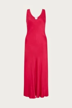 Palm Hot Pink Satin Slip Midi Dress Hot Pink -Ghost Store D05G003 H38 25602 650px 964px