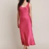 Palm Hot Pink Satin Slip Midi Dress Hot Pink
