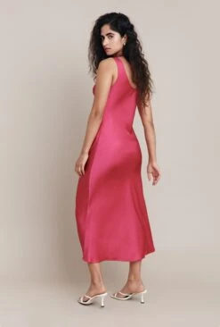 Palm Hot Pink Satin Slip Midi Dress Hot Pink -Ghost Store D05G003 H38 25670 650px 964px