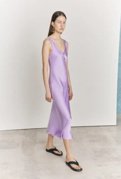 Palm Lilac Satin Slip Midi Dress Lilac