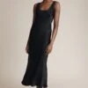 Palm Satin Slip Midi Dress Black
