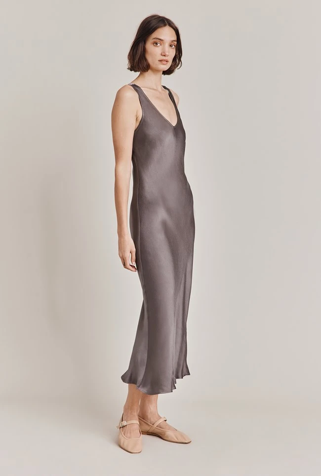 Palm Satin Slip Midi Dress Grey Palm Satin Slip Midi Dress Grey -Ghost Store D05G003A B03 28741 650px