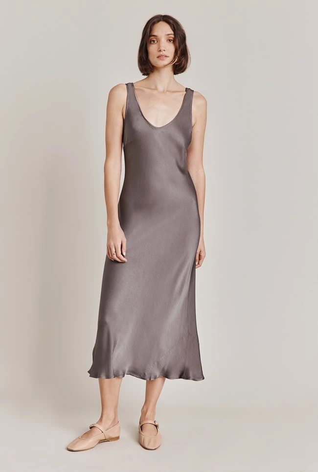 Palm Satin Slip Midi Dress Grey Palm Satin Slip Midi Dress Grey -Ghost Store D05G003A B03 28743 650px