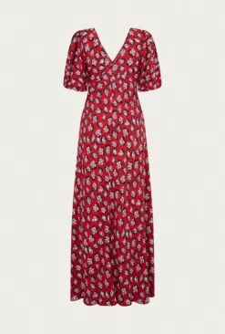 Annie Crepe Midi Dress Red Floral -Ghost Store D05G021 Z14 25722 650px 964px