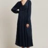 Violet Satin Midi Dress Navy