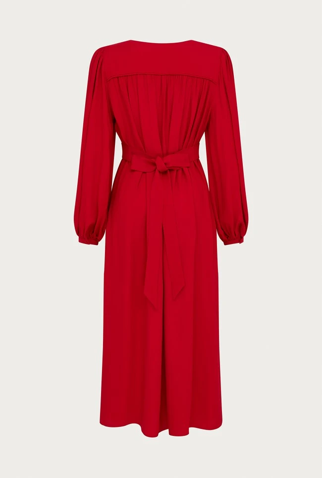 Rose Crepe Midi Dress Red Rose Crepe Midi Dress Red -Ghost Store D05G039 G01 25377 650px