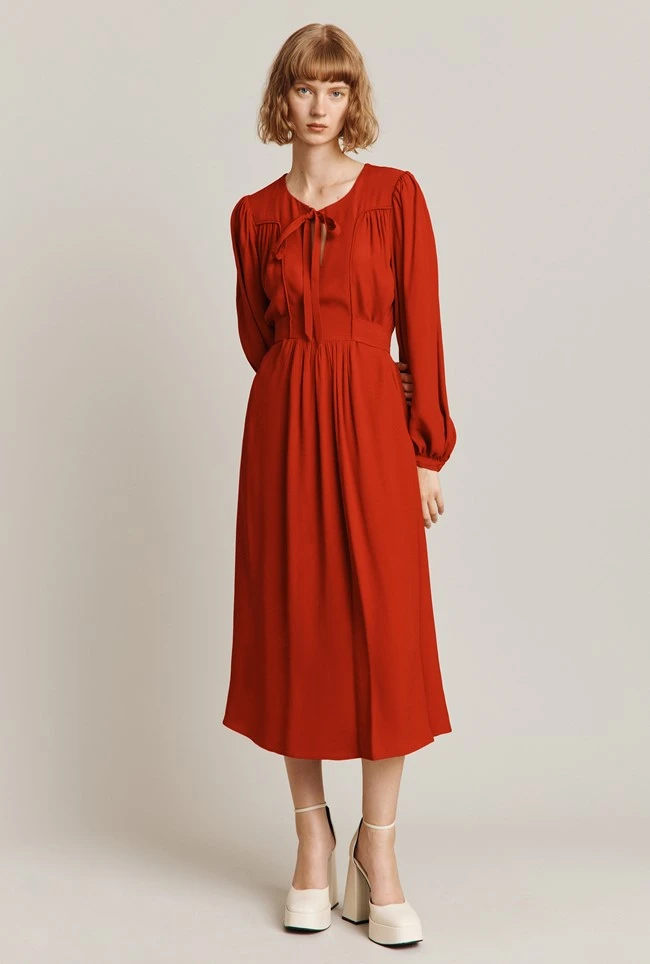Rose Crepe Midi Dress Red Rose Crepe Midi Dress Red -Ghost Store D05G039 G01 25378 650px