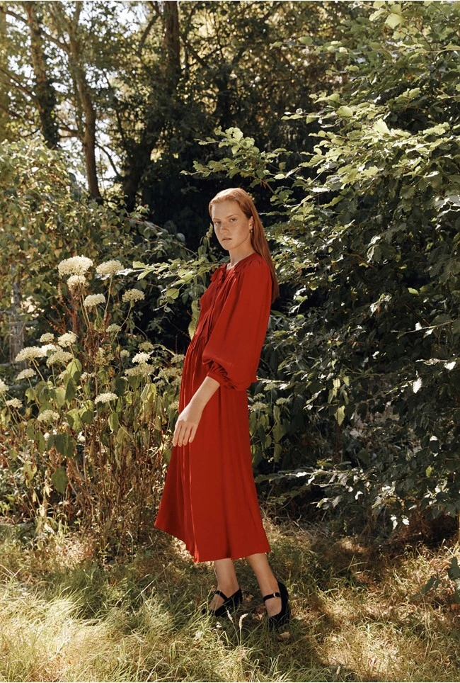 Rose Crepe Midi Dress Red Rose Crepe Midi Dress Red -Ghost Store D05G039 G01 25637 650px