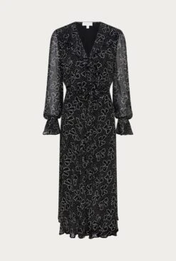 Su Georgette Maxi Dress Black Velvet Bows 4 Su Georgette Maxi Dress Black Velvet Bows -Ghost Store D06G001A Z27 26472 650px 964px