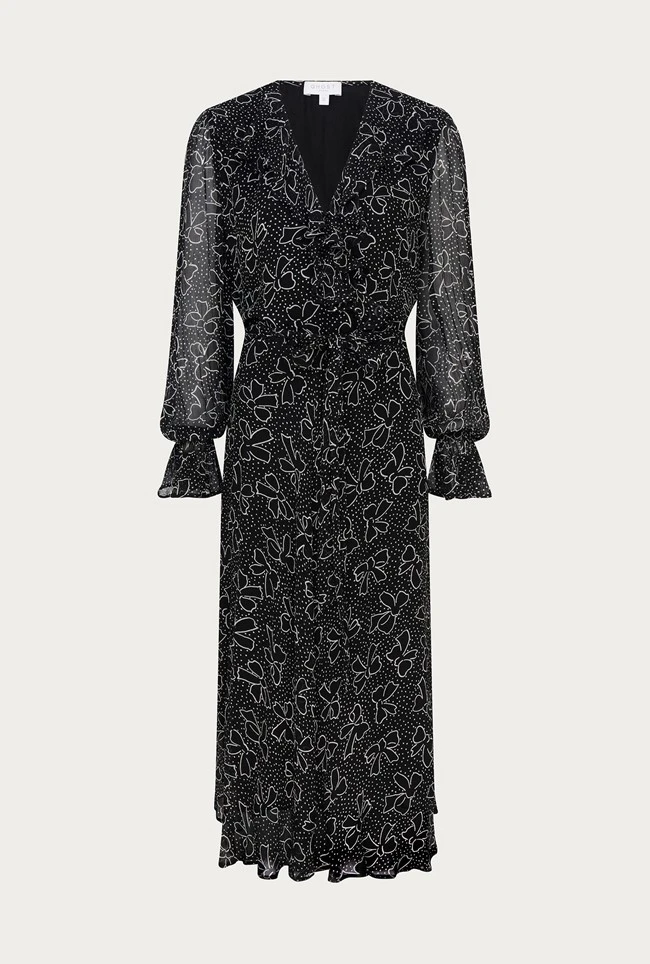 Su Georgette Maxi Dress Black Velvet Bows Su Georgette Maxi Dress Black Velvet Bows -Ghost Store D06G001A Z27 26472 650px