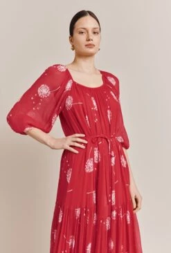 Pandora Satin Midi Dress Red Dandelion