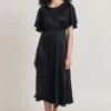 Flora Satin Midi Dress Black
