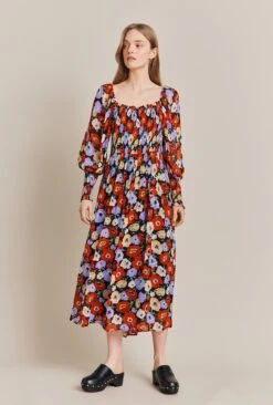 Kristie Crepe Midi Dress Poppy Floral Black -Ghost Store D06G022A Z25 27546 650px 964px