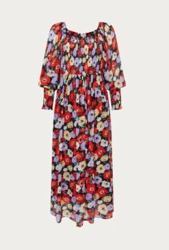 Kristie Crepe Midi Dress Poppy Floral Black -Ghost Store D06G022A Z25 27547 650px 964px