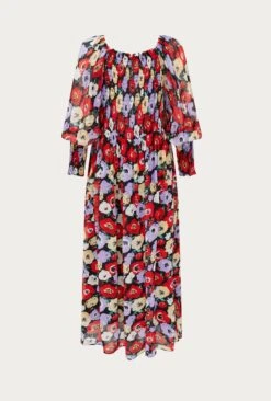 Kristie Crepe Midi Dress Poppy Floral Black -Ghost Store D06G022A Z25 27548 650px 964px