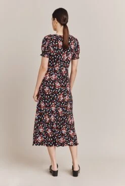 Kaylee Black Floral Print Midi Dress Black Umbrella Flowers -Ghost Store D06G025 Z28 27352 650px 964px