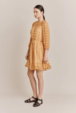 Poppy Gingham Knee Length Dress Orange Gingham -Ghost Store D06G035 Z98 27506 650px 964px
