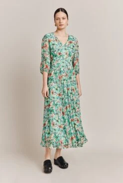 Margot Georgette Midi Dress Green Floral -Ghost Store D06G040A Z49 27474 650px 964px