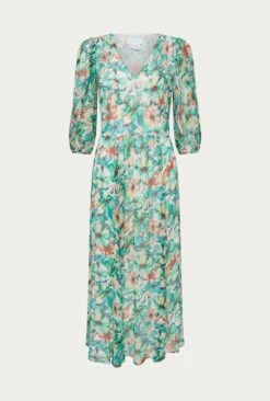 Margot Georgette Midi Dress Green Floral -Ghost Store D06G040A Z49 27477 650px 964px