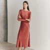 Mari Satin Midi Dress Burnt Sienna