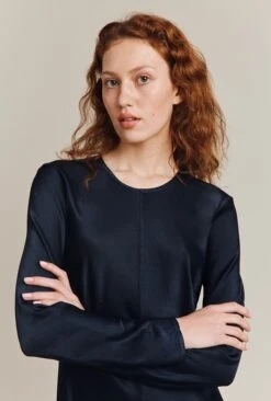 Mari Satin Midi Dress Navy -Ghost Store D06G041 K10 26837 650px 964px