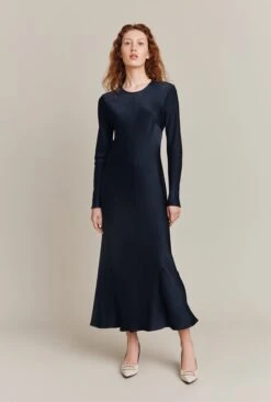 Mari Satin Midi Dress Navy -Ghost Store D06G041 K10 26839 650px 964px