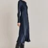 Mari Satin Midi Dress Navy