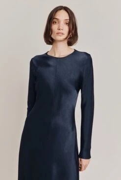 Mari Satin Midi Dress Navy -Ghost Store D06G041 K10 28458 650px 964px
