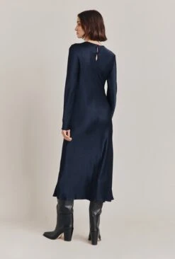Mari Satin Midi Dress Navy -Ghost Store D06G041 K10 28460 650px 964px