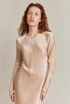 Mari Satin Midi Dress Stone 2 Mari Satin Midi Dress Stone -Ghost Store D06G041 N04 26833 650px 964px
