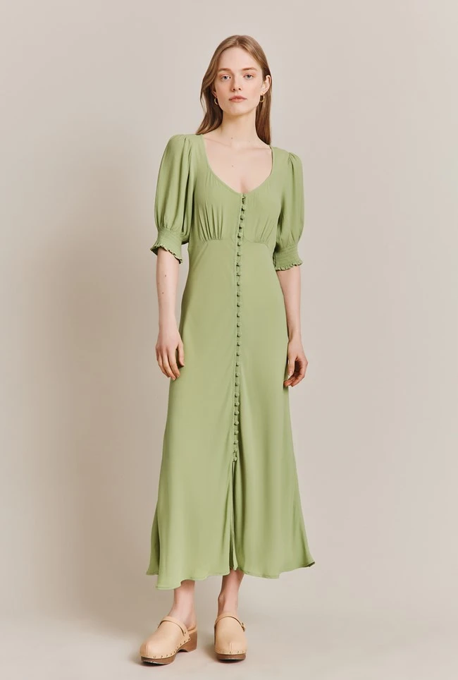 Coco Crepe Midi Dress Leaf Green Coco Crepe Midi Dress Leaf Green -Ghost Store D06G043A J22 27566 650px