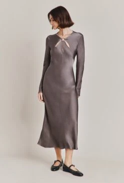 Freya Satin Midi Dress Grey -Ghost Store D06G048 B03 28773 650px 964px