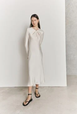 Freya Satin Midi Dress Ivory