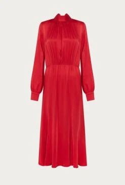 Miley Satin Midi Dress Carmine 4 Miley Satin Midi Dress Carmine -Ghost Store D06G051A G28 27284 650px 964px