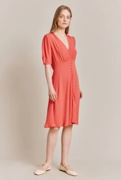 Mia Crepe Knee Length Dress Coral