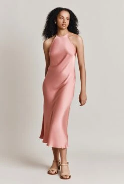 Elsie Satin Midi Dress Dusty Blush -Ghost Store D06G064 H86 27973 650px 964px
