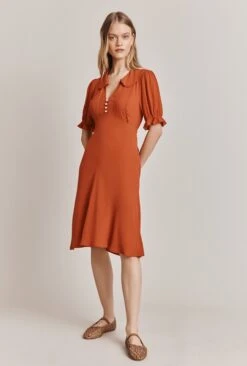 Lili Crepe Knee Length Dress Burnt Orange -Ghost Store D06G066 F16 27929 650px 964px