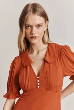 Lili Crepe Knee Length Dress Burnt Orange