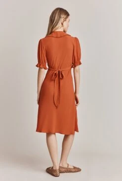 Lili Crepe Knee Length Dress Burnt Orange -Ghost Store D06G066 F16 27931 650px 964px