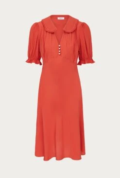 Lili Crepe Knee Length Dress Burnt Orange -Ghost Store D06G066 F16 27932 650px 964px