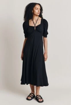 Penelope Crepe Midi Dress Black -Ghost Store D06G072 A01 28273 650px 964px