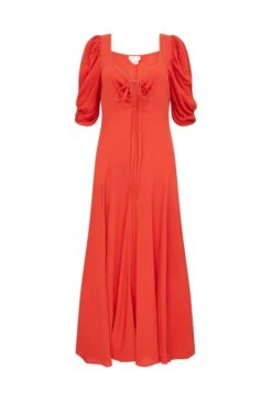 Penelope Crepe Midi Dress Orange Scatter Buds -Ghost Store D06G072 F16 28268 650px 964px