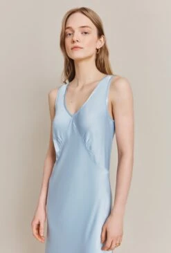 Summer Satin Midi Dress Chambray Blue -Ghost Store D06G078 K26 27713 650px 964px
