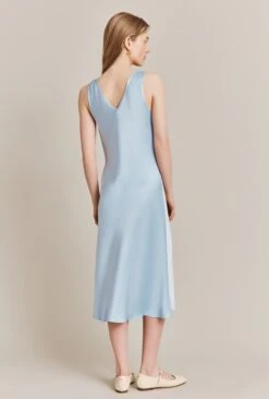 Summer Satin Midi Dress Chambray Blue -Ghost Store D06G078 K26 27714 650px 964px